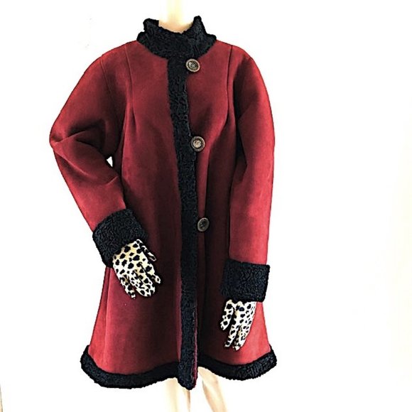 Burgundy Persian Lamb Swing Coat w/ Sheep Fur Trim - Picture 1 of 8